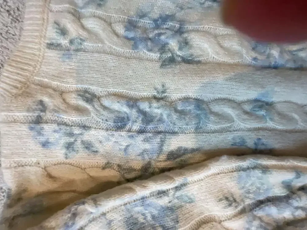 mi ami for francesca's Cream and Blue Floral Cable Knit Sweater